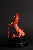 Natural orange red coral fairy lady holding lamp carving 